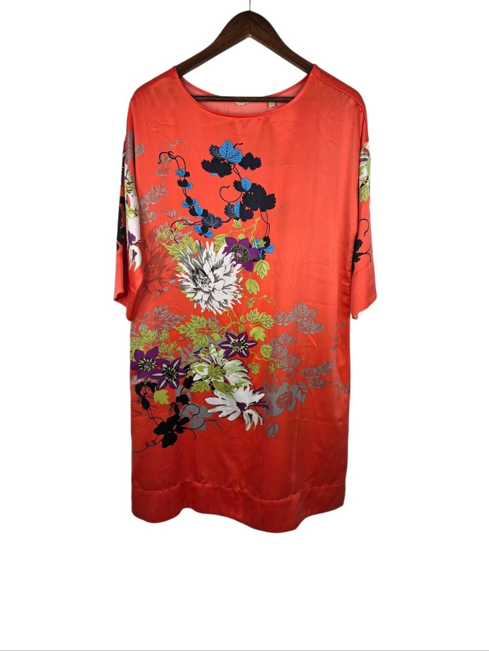Soft Surroundings Bohemian Asian Inspo Floral Satin Dress Bell Sleeve Size Small